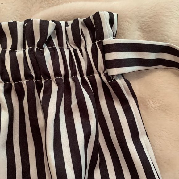 Black and Grayish/Ivory Paper Bag Waist Pants - Picture 5 of 15